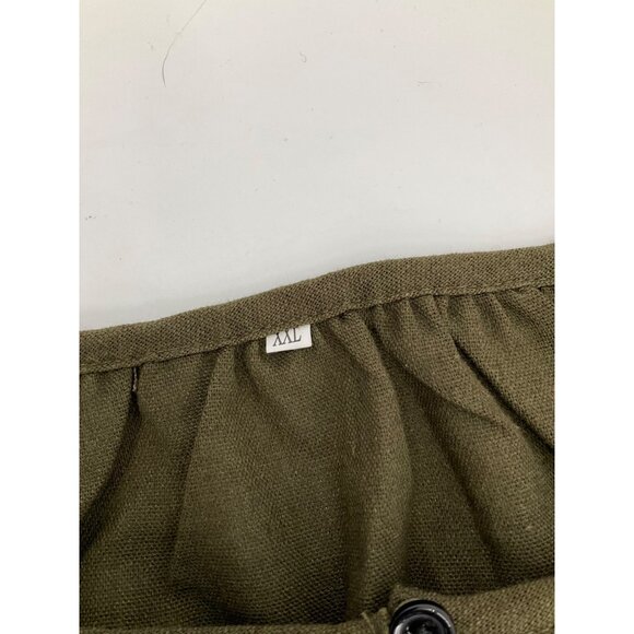 Mini bee Womens Olive Green Linen Blend Short Sleeve Tunic Top XXL Lagenlook - Picture 3 of 11